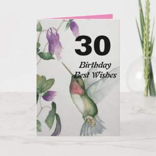 Carte 30e anniversaire Meilleurs voeux Fleur de colibri