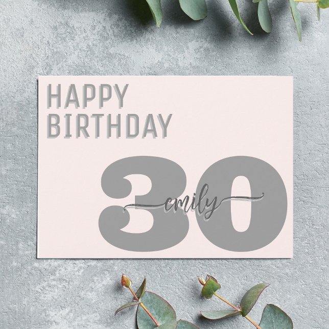 Carte 30e anniversaire moderne gris et rose (Créateur téléchargé)
