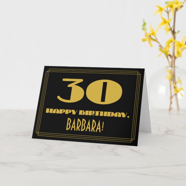 Carte 30e anniversaire : Nom + Art Déco Inspiré Look "30 (Fleur jaune)