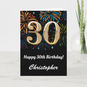 Carte 30e anniversaire Rainbow Fireworks noir et or