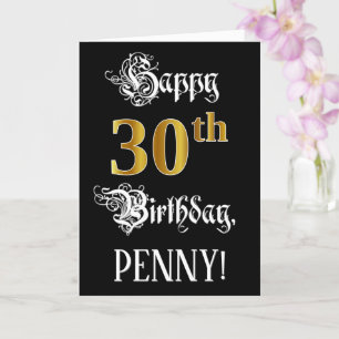 Carte 30e anniversaire — Script fantaisie; look or Faux;