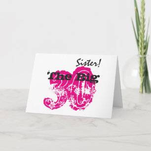 Carte 30e anniversaire, soeur, noir, texte rose, blanc.