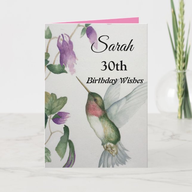 Carte 30e anniversaire Voeux Hummingbird Garden Aquarell (Devant)