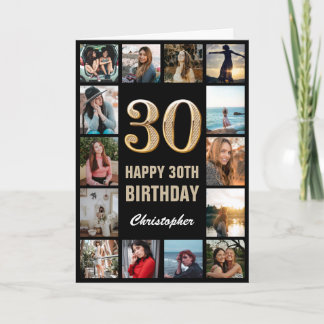 Carte 30e Joyeux Anniversaire Black and Gold Photo Colla