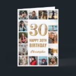 Carte 30e Joyeux Anniversaire Gold et White Photo Collag<br><div class="desc">30th Happy Birthday Gold and White Photo Collage Birthday Card. Pour plus de personnalisation,  cliquez sur le bouton "Customiser" et utilisez notre outil de conception pour modifier ce modèle.</div>