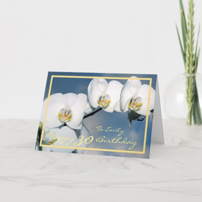 Carte 30ème Anniversaire Emily Orchidées Blanches Elégan (Devant)