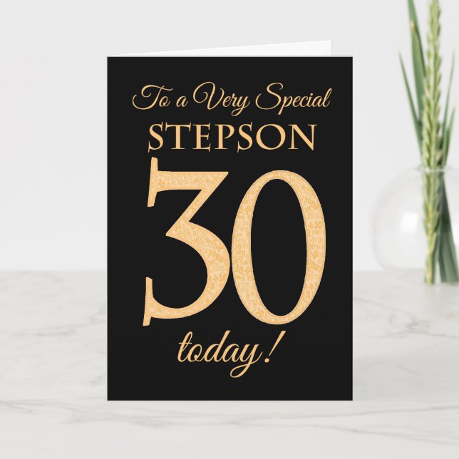 Carte 30ème effet or sur Black pour Stepson Anniversaire (Devant)