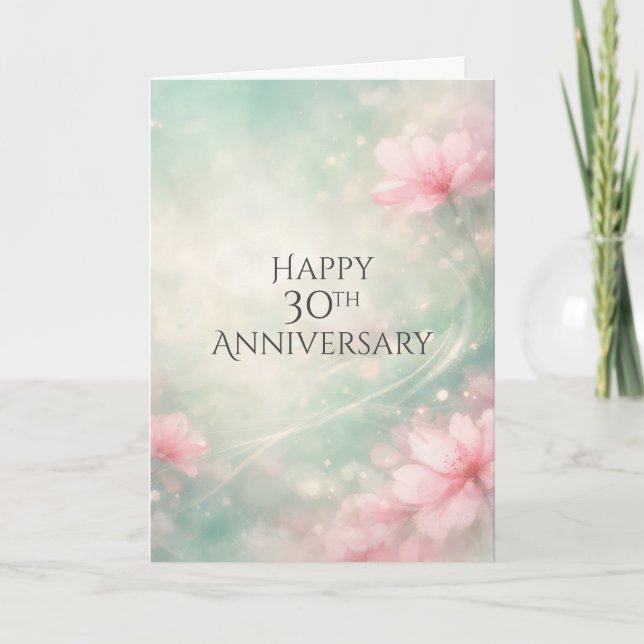 Carte 30th Anniversary Dreamy Flowers On Mint Green  (Devant)