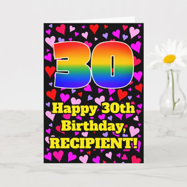 Carte 30th Birthday: Loving Hearts Pattern, Rainbow # 30 (Petite plante)