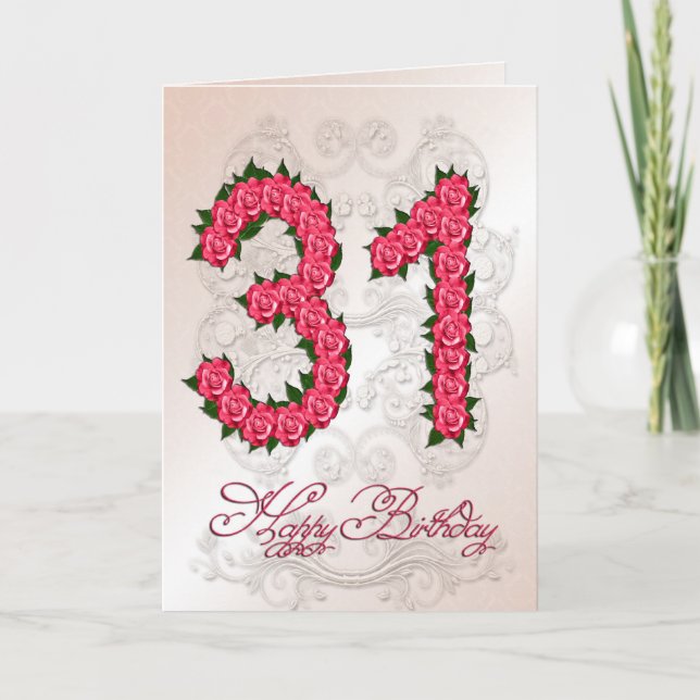 Carte 31e anniversaire avec rose et feuille (Devant)