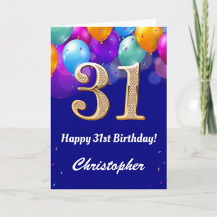 Carte 31e anniversaire Ballons bleu et or couleur marine