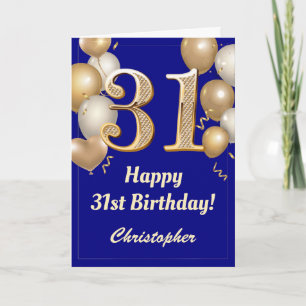 Carte 31e anniversaire Marine Bleu et Ballons d'or Confe