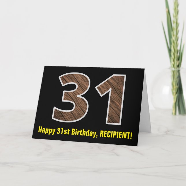 Carte 31e anniversaire : Nom + Motif Faux Wood Grain "31 (Devant)