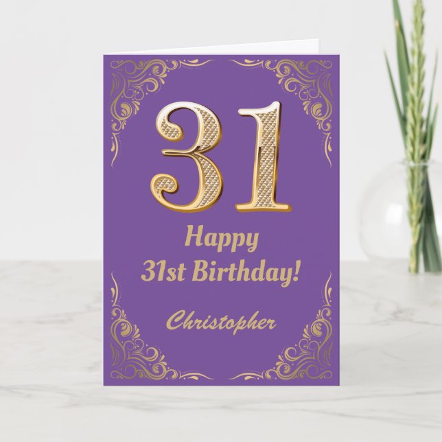 Carte 31e anniversaire Parties scintillant violet et or (Devant)