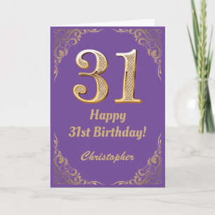 Carte 31e anniversaire Parties scintillant violet et or