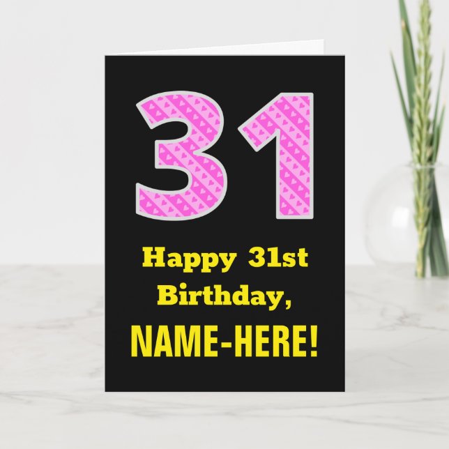 Carte 31e anniversaire : Pink Stripes and Hearts "31" +  (Devant)