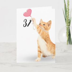 Carte 31e anniversaire tabby chat avec ballon cardiaque