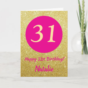 Carte 31e Joyeux anniversaire Hot rose et Parties scinti
