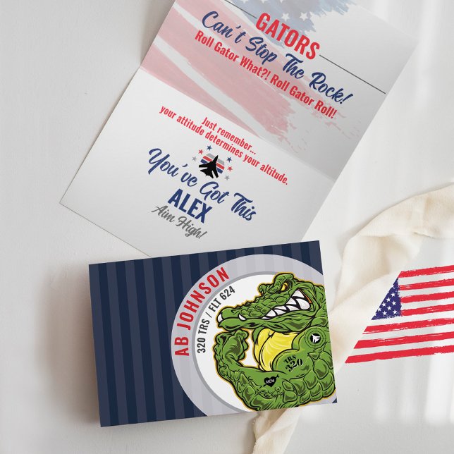 Carte 320 Gators Force aérienne BMT Formation militaire  (320 Gators Mascot Card, Airman, can't stop the rock, F-16 Jet plane, Mom Heart Tattoo, Air Force BMT)