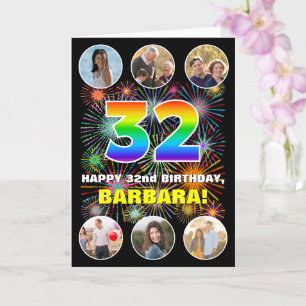 Carte 32e anniversaire : Arc en ciel amusant #, Nom pers