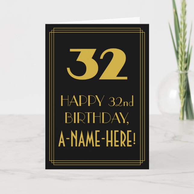 Carte 32e anniversaire ~ Art Déco Inspiré Look "32" & No (Devant)