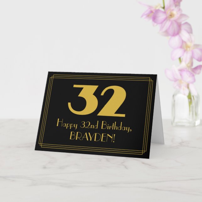 Carte 32e anniversaire : Art Déco Inspiré Look "32" & No (Orchidée)