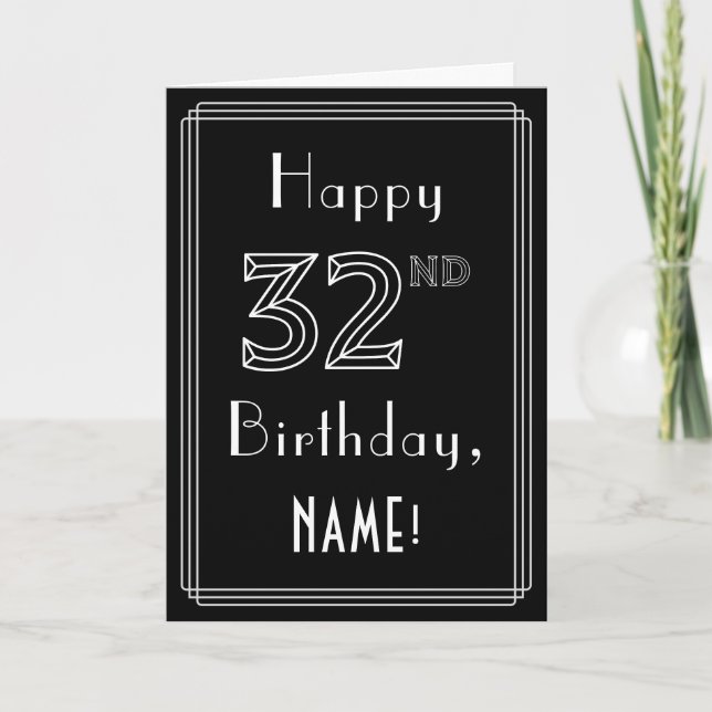 Carte 32e anniversaire : Art Déco Style # 32 & Nom perso (Devant)