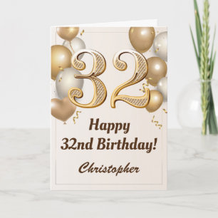 Carte 32e anniversaire Ballons d'or et Confetti Annivers