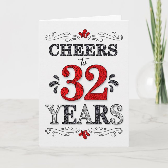 Carte 32e anniversaire Cheers en Motif noir blanc rouge (Devant)