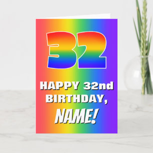 Carte 32e anniversaire : coloré, amusant Motif arc-en-ci