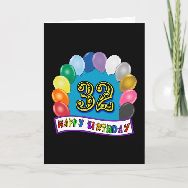 Carte 32e anniversaire des ballons cadeaux (Devant)