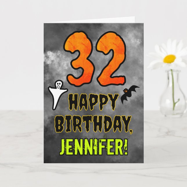 Carte 32e anniversaire : Eerie Halloween Thème + Nom per (Petite plante)