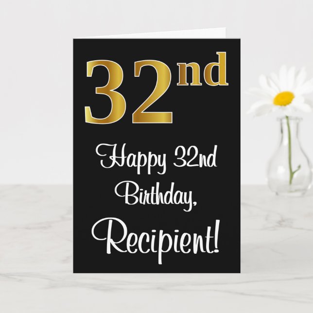 Carte 32e anniversaire ~ Elégant Luxueux Faux Gold Look  (Petite plante)