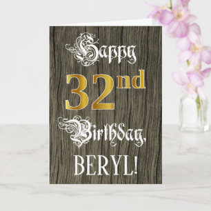 Carte 32e anniversaire : Faux Gold Look + Faux Wood Moti