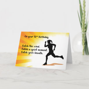 Carte 32e anniversaire femme courir Arrière - plan Sunbu