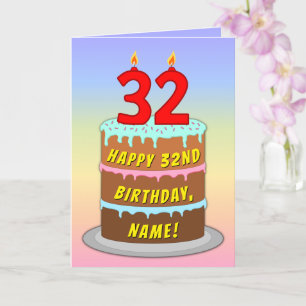 Carte 32e anniversaire — Fun Cake & Candles, avec nom pe