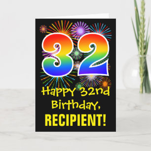 Carte 32e anniversaire : Fun Fireworks Motif + Rainbow 3