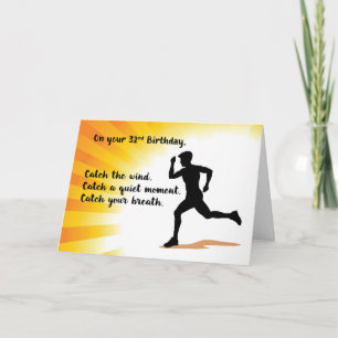 Carte 32e anniversaire homme courir avec Arrière - plan