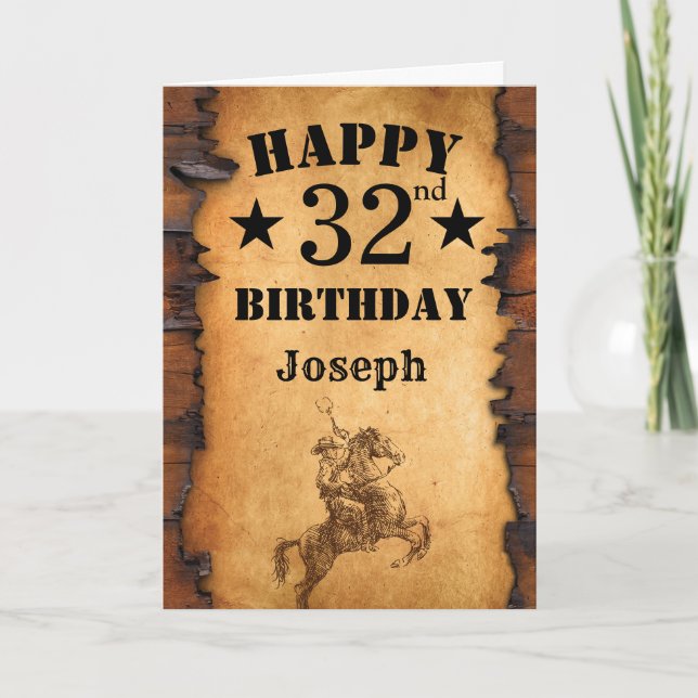 Carte 32e anniversaire Pays rustique Western Cowboy Hors (Devant)