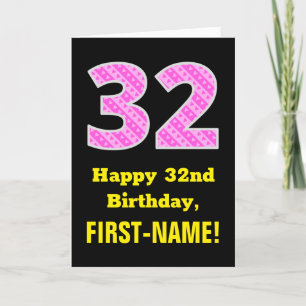Carte 32e anniversaire : Pink Stripes and Hearts "32" + 