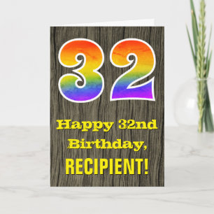 Carte 32e anniversaire : Rustic Faux Wood Look, Arc-en-c