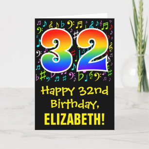 Carte 32e anniversaire : Symboles de musique colorée + A