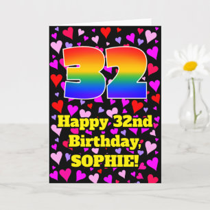 Carte 32nd Birthday: Loving Hearts Pattern, Rainbow # 32