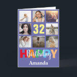 Carte 32nd Happy Birthday Photo Collage Modern<br><div class="desc">32nd Happy Birthday Photo Collage Modern Card with personalized name. For further customization,  please click the "Customize it" button and use our design tool to modify this template.</div>