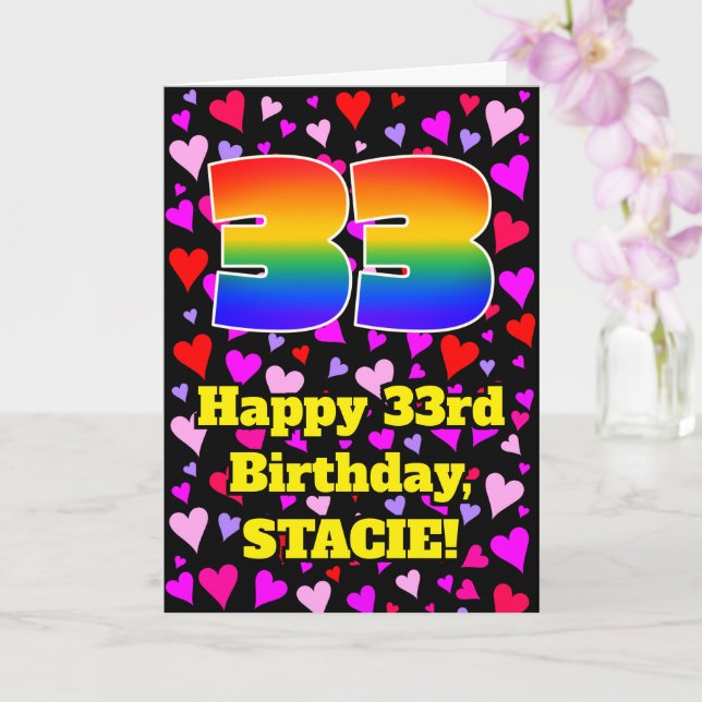 Carte 33e anniversaire : Amour Hearts Motif, Arc-en-ciel (Orchidée)