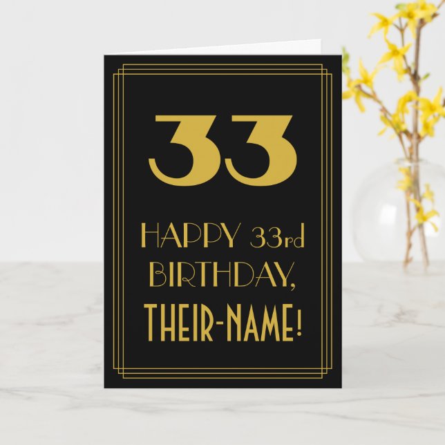 Carte 33e anniversaire - Art Déco Inspiré Look "33" & No (Fleur jaune)