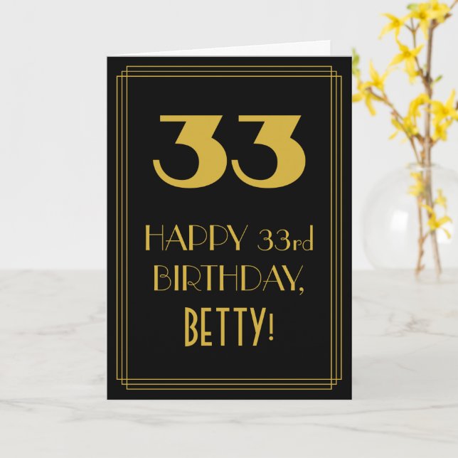 Carte 33e anniversaire ~ Art Déco Inspiré Look "33" & No (Fleur jaune)