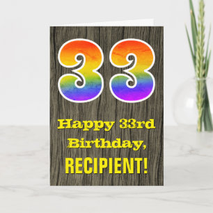 Carte 33e anniversaire : aspect bois rustique faux, "33"