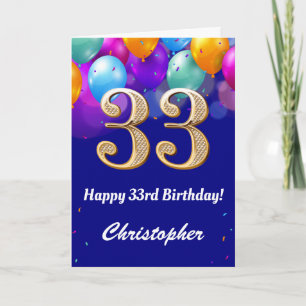 Carte 33e anniversaire Ballons bleu et or couleur marine