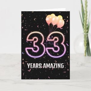 Carte 33e anniversaire Ballons et Confetti